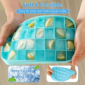 Ice Cube Tray for Freezer with Lid and Bin - Silicone Mold Trays with Scooper
