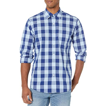 Amazon Essentials Men's Regular-Fit Long-Sleeve Casual Poplin Shirt, Blue Buffalo, Large