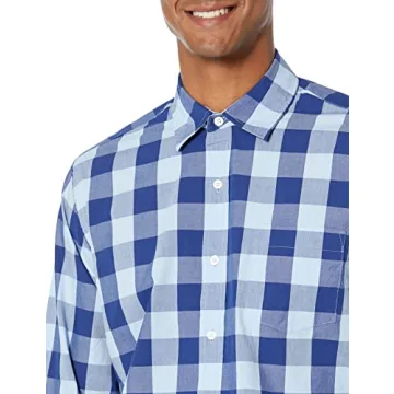 Amazon Essentials Men's Regular-Fit Long-Sleeve Casual Poplin Shirt, Blue Buffalo, Large