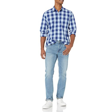 Amazon Essentials Men's Regular-Fit Long-Sleeve Casual Poplin Shirt, Blue Buffalo, Large