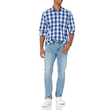 Amazon Essentials Men's Regular-Fit Long-Sleeve Casual Poplin Shirt, Blue Buffalo, Large