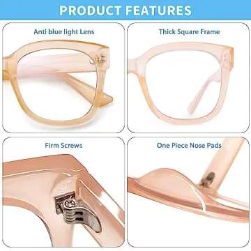JIM HALO Oversized Blue Light Glasses for Women Square Chunky Bluelight Computer Glasses Reduce Eye Strain Apricot