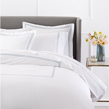 Pinzon Hotel Stitch Egyptian Cotton Duvet Cover King Size White Aqua