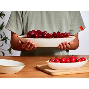 ONEMORE Serving Bowls for Entertaining, Large Serving Dishes Set of 3 Serving Platters and Trays for Parties - Ceramic Oval Plates for Dinner Food Fruit Salad Side Dishes - 10/25/35 oz - Creamy White