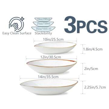 ONEMORE Serving Bowls for Entertaining, Large Serving Dishes Set of 3 Serving Platters and Trays for Parties - Ceramic Oval Plates for Dinner Food Fruit Salad Side Dishes - 10/25/35 oz - Creamy White