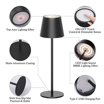 Ralbay Rechargeable LED Portable Outdoor Dining Table Lamps