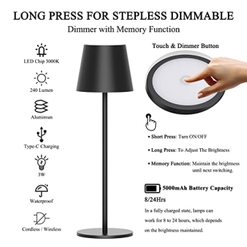 Ralbay Rechargeable LED Portable Outdoor Dining Table Lamps