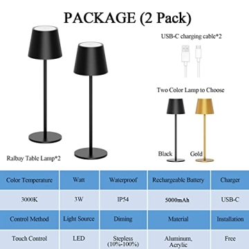 Ralbay Rechargeable LED Portable Outdoor Dining Table Lamps
