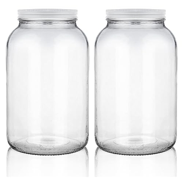 Stock Your Home Gallon Glass Jar with Metal Lid (2 Pack) - 128 Ounce - Airtight & Odor Proof - Pickl...