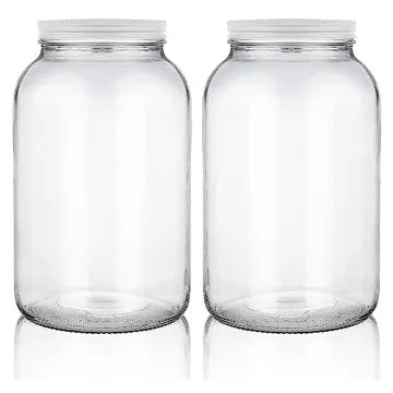 Stock Your Home Gallon Glass Jar with Metal Lid (2 Pack) - 128 Ounce - Airtight & Odor Proof - Pickl...