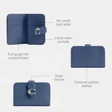 Coach Women's Polished Pebble Leather Tabby Medium Wallet, Sky Blue, One Size