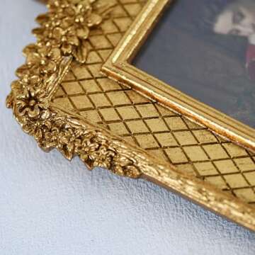SDlumeiy Vintage 4x6 Photo Frame, Beautiful Resin Photo Frame with Glass, Gold Photo Frame for 4x6 inch Photo, Suitable for Wall Hanging or Tabletop Display Photo Frame (Gold 4x6)