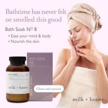 milk + honey Calming Bath Soak No. 8, Moisturizing Epsom Salt Bath Soak with Lavender and Eucalyptus Oils, Soothing and Relaxing Bath Soak, 10 oz