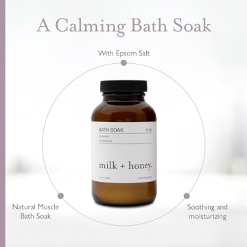 milk + honey Calming Bath Soak No. 8, Moisturizing Epsom Salt Bath Soak with Lavender and Eucalyptus Oils, Soothing and Relaxing Bath Soak, 10 oz