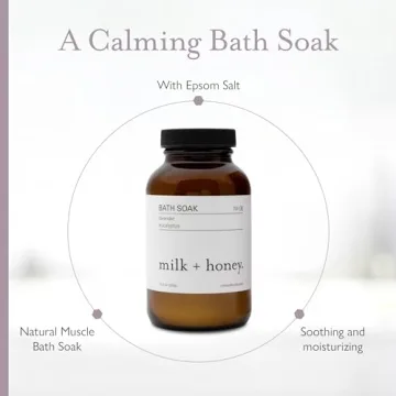 milk + honey Calming Bath Soak No. 8, Moisturizing Epsom Salt Bath Soak with Lavender and Eucalyptus Oils, Soothing and Relaxing Bath Soak, 10 oz