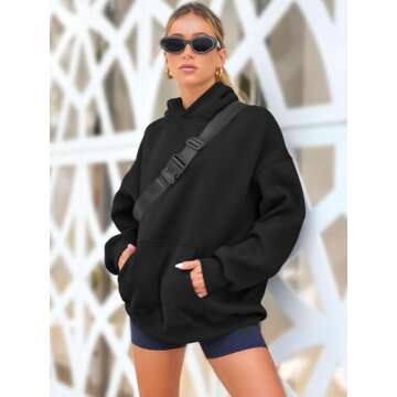 AUTOMET Oversized Sweatshirt for Women Fall Outfits 2024 Fleece Casual Hoodies Sweaters Long Sleeve Fashion Shirts with Pockets Black M