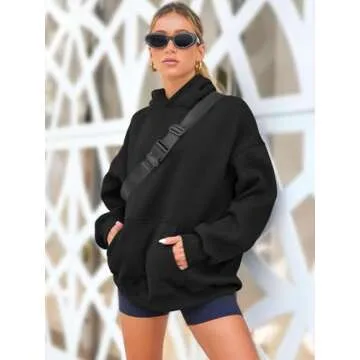 AUTOMET Oversized Sweatshirt for Women Fall Outfits 2024 Fleece Casual Hoodies Sweaters Long Sleeve Fashion Shirts with Pockets Black M
