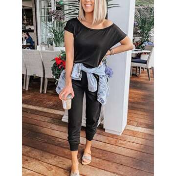 ANRABESS Jumpsuits for Women Summer Casual Loose Off Shoulder Soft Romper 2024 Spring Fashion One Piece Cute Short Sleeve Onesie Work Overalls Cruise Jumpers Trendy Outfits Black 203heise-XL