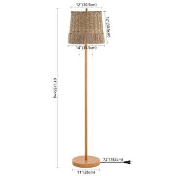 JONATHAN Y JYL3091A Ocata 61" 2-Light Coastal Bohemian Iron/Rattan LED Floor Lamp with Pull-Chain Farmhouse, Rustic Standing Reading Lamp LED Bulb Included, Brown Wood Finish