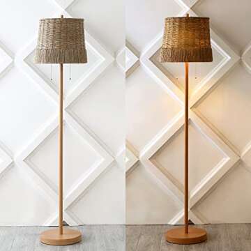 JONATHAN Y JYL3091A Ocata 61" 2-Light Coastal Bohemian Iron/Rattan LED Floor Lamp with Pull-Chain Farmhouse, Rustic Standing Reading Lamp LED Bulb Included, Brown Wood Finish