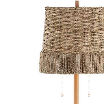 JONATHAN Y JYL3091A Ocata 61" 2-Light Coastal Bohemian Iron/Rattan LED Floor Lamp with Pull-Chain Farmhouse, Rustic Standing Reading Lamp LED Bulb Included, Brown Wood Finish