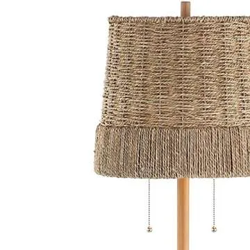 JONATHAN Y JYL3091A Ocata 61" 2-Light Coastal Bohemian Iron/Rattan LED Floor Lamp with Pull-Chain Farmhouse, Rustic Standing Reading Lamp LED Bulb Included, Brown Wood Finish