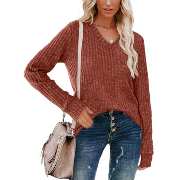 Modern Caramel V Neck Sweaters for Women 2024