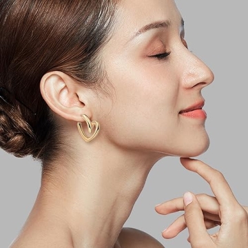 18K Gold Plated/Silver Plated Heart Design Hoop Earrings for Women Hypoallergenic Open Chunky Heart Hoop Earrings Trendy Gold Jewelry for Party Gift