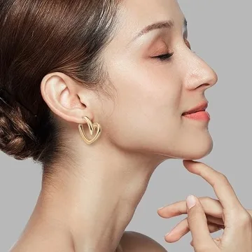 18K Gold Plated/Silver Plated Heart Design Hoop Earrings for Women Hypoallergenic Open Chunky Heart Hoop Earrings Trendy Gold Jewelry for Party Gift