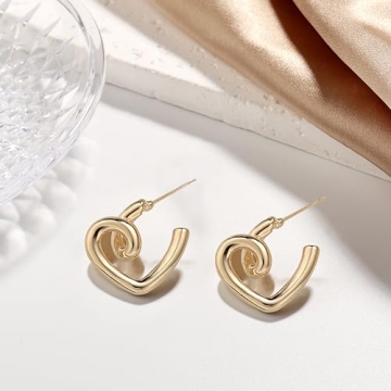 18K Gold Plated/Silver Plated Heart Design Hoop Earrings for Women Hypoallergenic Open Chunky Heart Hoop Earrings Trendy Gold Jewelry for Party Gift