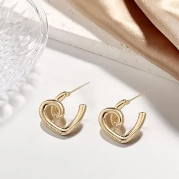 18K Gold Plated/Silver Plated Heart Design Hoop Earrings for Women Hypoallergenic Open Chunky Heart Hoop Earrings Trendy Gold Jewelry for Party Gift