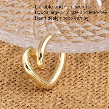18K Gold Plated/Silver Plated Heart Design Hoop Earrings for Women Hypoallergenic Open Chunky Heart Hoop Earrings Trendy Gold Jewelry for Party Gift