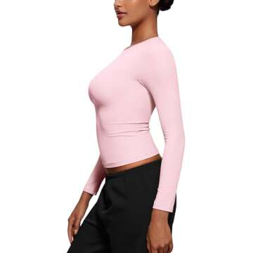 CRZ YOGA Long Sleeve Shirts for Women Soft Crew Neck Fall Basic Tight Tops Fitted Casual Going Out T-Shirts Strawberry Pink X-Small