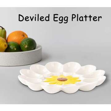 YU&CH Ceramic Deviled Egg Platter Sunflower Deviled Egg Tray Deviled Egg Plate White Devil Egg Tray ...
