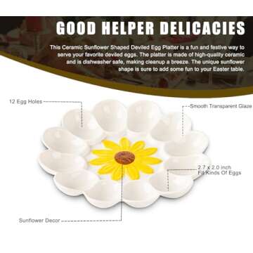 YU&CH Ceramic Deviled Egg Platter Sunflower Deviled Egg Tray Deviled Egg Plate White Devil Egg Tray For Party Deviled Egg Container