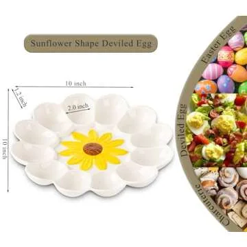 YU&CH Ceramic Deviled Egg Platter Sunflower Deviled Egg Tray Deviled Egg Plate White Devil Egg Tray For Party Deviled Egg Container