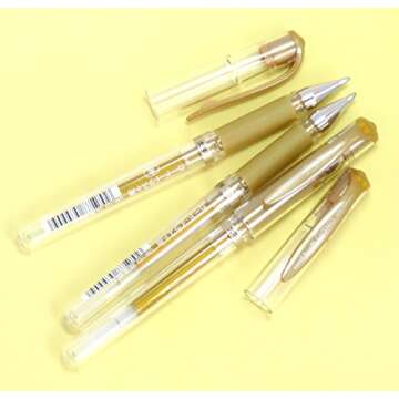 Uni-Ball Signo Broad Point Gel Impact Pen Gold Ink, 1.0mm, 3 pens per Pack (Japan import) [Komainu-Dou Original Package]