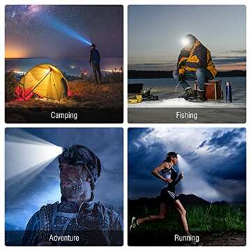 BORUIT RJ-3000 Rechargeabe LED Headlamp 5000 Lumens with Red Light, 3 Modes Super Bright USB Head Lamp IPX4 Waterproof Headlight for Adults USB Outdoor Fishing Camping