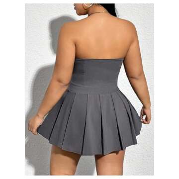 MakeMeChic Women's Plus Size Strapless Pleated Dress High Waist Y2K Club Mini Dress Dark Grey 1XL