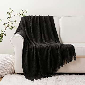BATTILO HOME Black Throw Blanket for Couch, Boho Black Throws for Home Decor, Soft Black Blanket Throw for Bedroom Decor Housewarming Gifts, 50"x60"