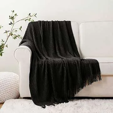 BATTILO HOME Black Throw Blanket for Couch, Boho Black Throws for Home Decor, Soft Black Blanket Throw for Bedroom Decor Housewarming Gifts, 50"x60"