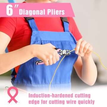 WORKPRO 3-Piece Pliers Set, Pink Pliers Tool Set Including Needle Nose Pliers, Diagonal Cutting Plie...
