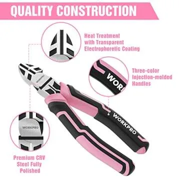 WORKPRO 3-Piece Pliers Set, Pink Pliers Tool Set Including Needle Nose Pliers, Diagonal Cutting Pliers, and Slip Joint Pliers for Plumbing, Automotive and General Applications - Pink Ribbon