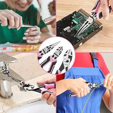 WORKPRO 3-Piece Pliers Set, Pink Pliers Tool Set Including Needle Nose Pliers, Diagonal Cutting Pliers, and Slip Joint Pliers for Plumbing, Automotive and General Applications - Pink Ribbon