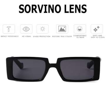 SORVINO Trendy Rectangle Sunglasses for Women Vintage 90s Retro Fashion Narrow Cool Square Frame Sunglasses