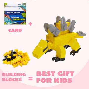 JOYIN 24 Packs Valentines Day Cards with Dinosaur Building Blocks for Gifts Party Favor, Classroom Exchange Prize, Valentine’s Greeting Cards