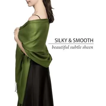 Achillea Large Soft Silky Pashmina Shawl Wrap Scarf in Solid Colors (Olive Green)