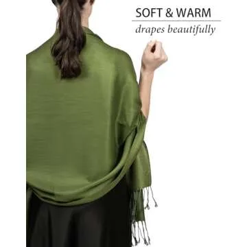 Achillea Large Soft Silky Pashmina Shawl Wrap Scarf in Solid Colors (Olive Green)