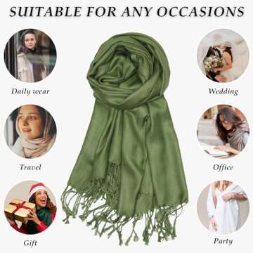 Achillea Large Soft Silky Pashmina Shawl Wrap Scarf in Solid Colors (Olive Green)
