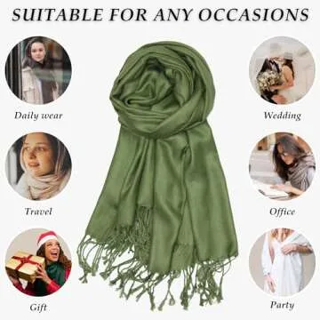 Achillea Large Soft Silky Pashmina Shawl Wrap Scarf in Solid Colors (Olive Green)